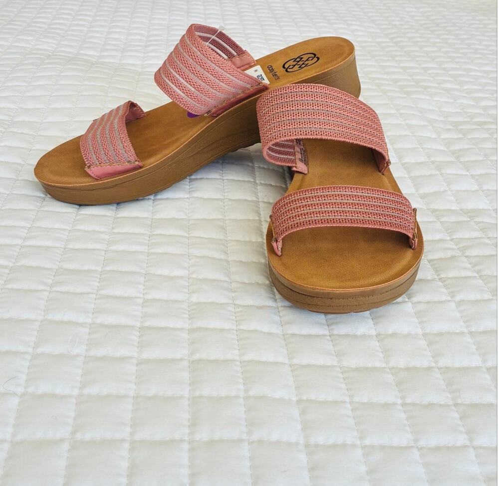 Daisy Fuentes Blush Pink Double-Strap Mesh Sandals Wedge 6.5